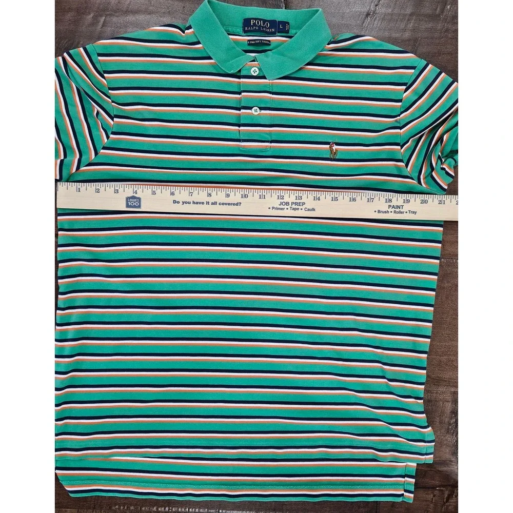 VTG 90's PREPPY Polo Ralph Lauren Pima Soft Striped Polo Shirt FLESH PONY Mens L